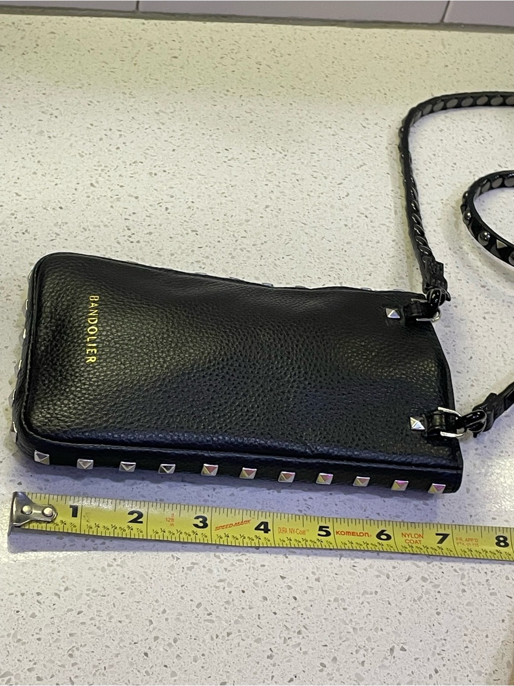 Bandolier Black Studded Leather Crossbody mini bag purse cell phone case - Picture 11 of 16